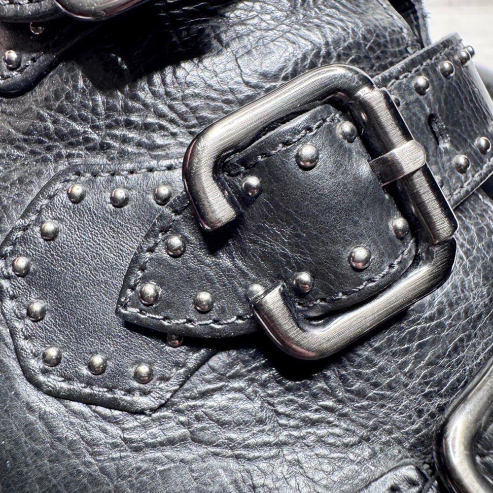 Paul Green Black Leather Soho Moto Studded Buckle Ankle Boots Size 4 UK 6.5 US - Picture 5 of 11